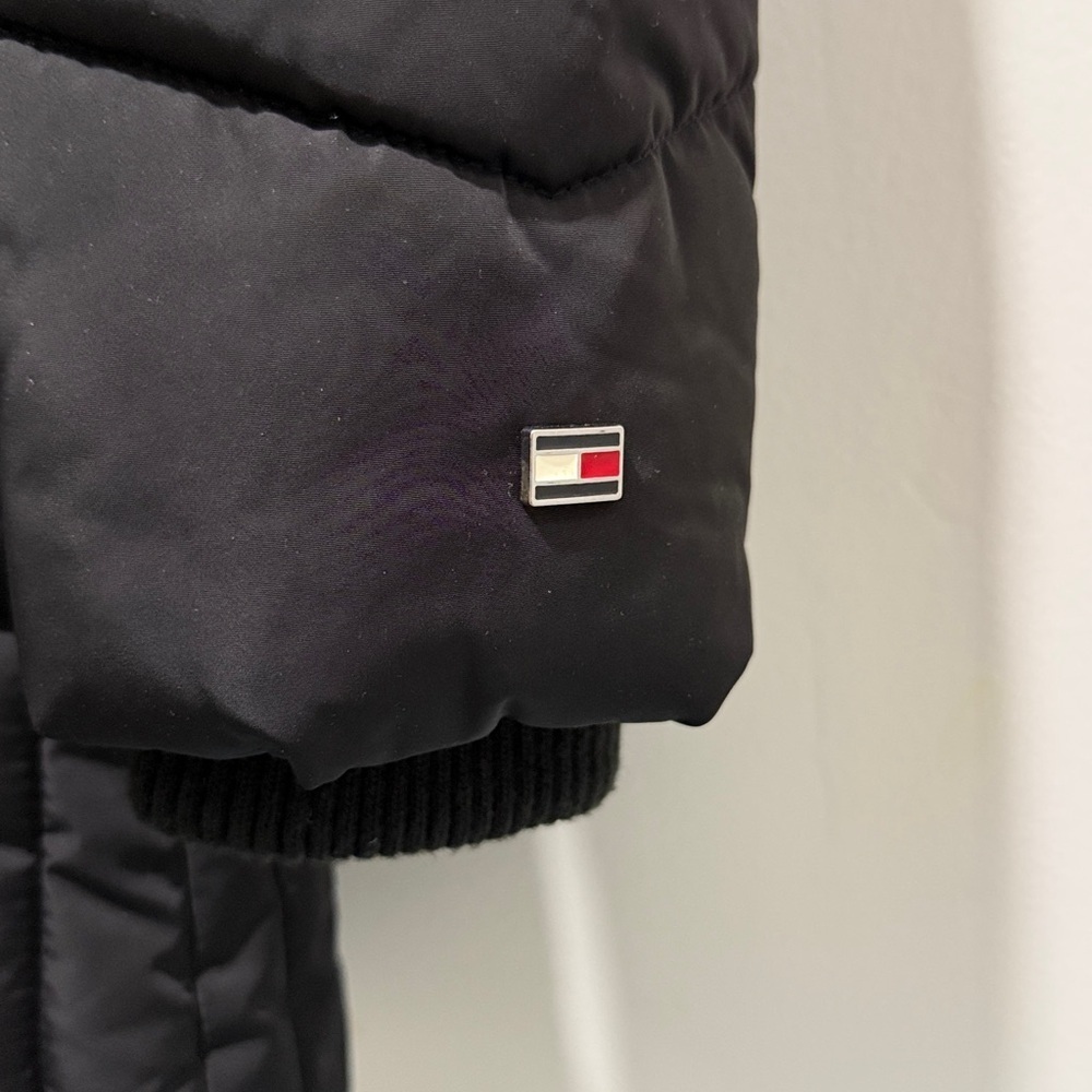 Tommy Hilfiger Black Puffer Coat Size Small Faux Fur Hood Winter Jacket - Picture 8 of 9
